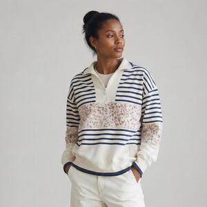 Jaggad Palmer Animal Print Striped Half Zip-Neck Logo Sweatshirt, size S